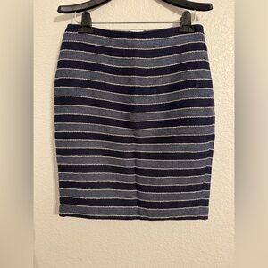 LOFT Navy and Gray Striped Pencil Skirt